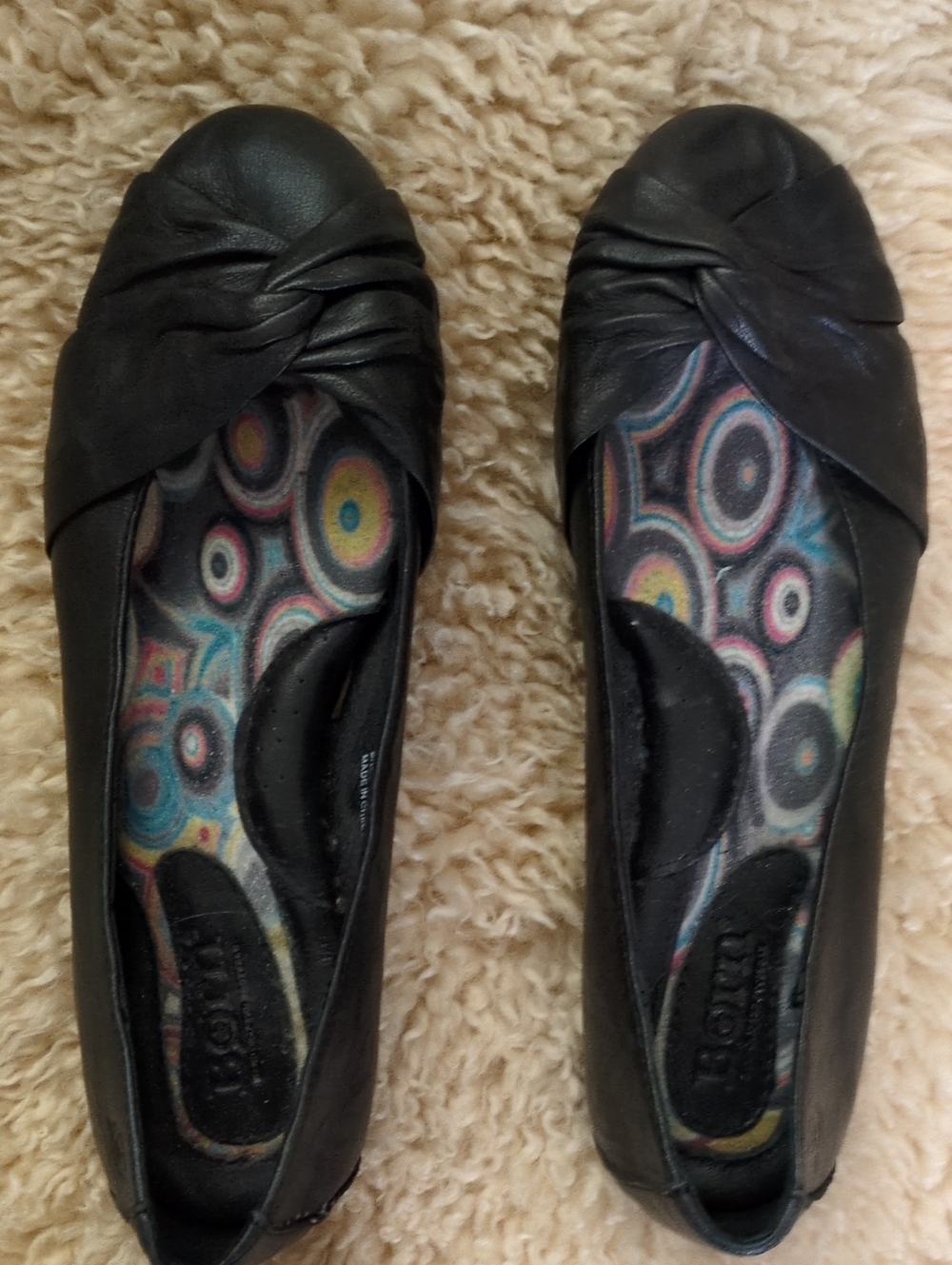 Born Black Twisted-Toe Leather Ballet Flats Women's Size 7